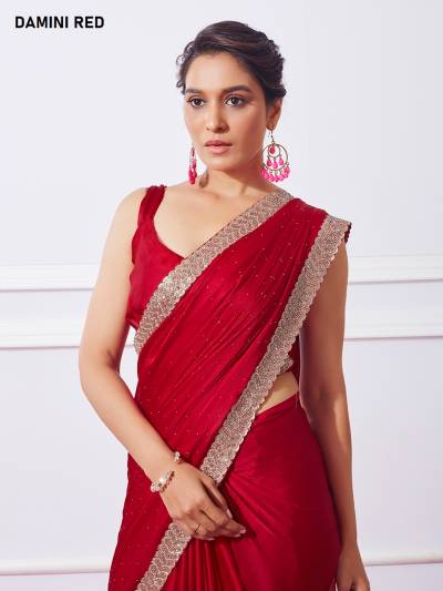 D.NO. DAMINI RED BY LAXMINAM CHIFFON SAREE MANUFACTURER IN INDIA